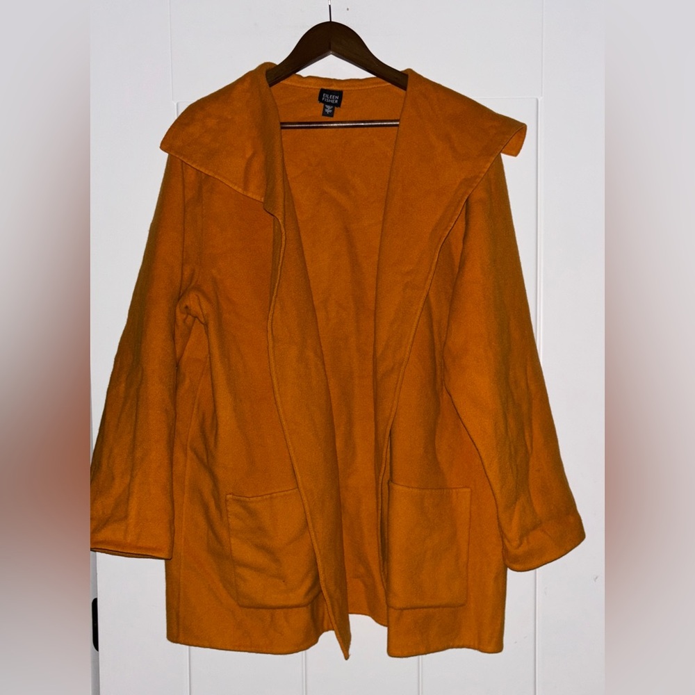 Eileen Fisher Wool Cashmere Blend Cape Coat Women L Timeless Minimalist Relax